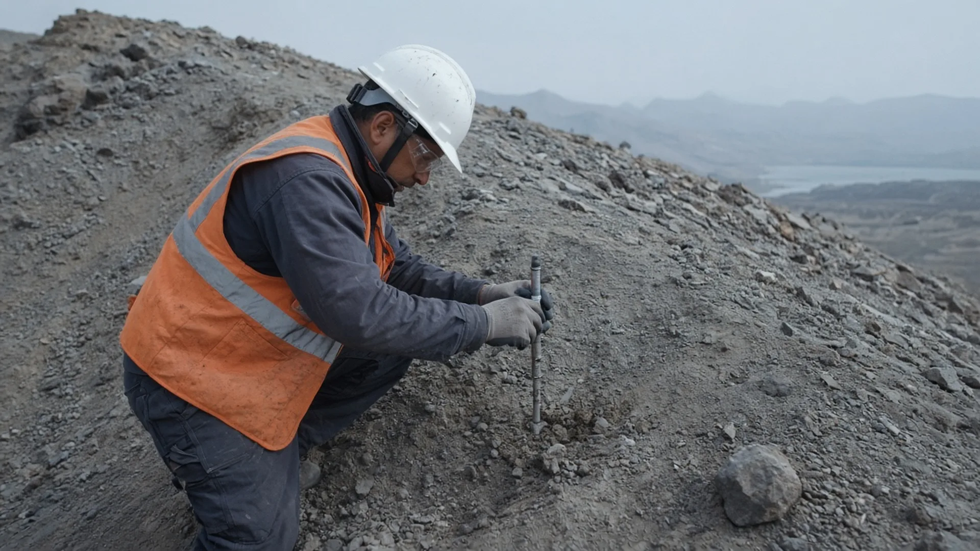 Equipo de monitoreo en talud de depósito